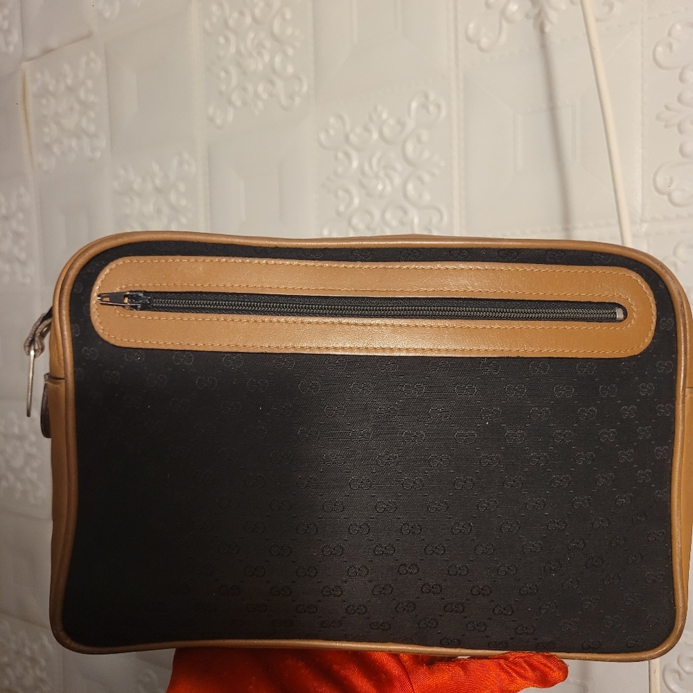 Gucci MICRO GG Canvas/Leather Black/Brown Large Rare New Clutch AUTHENTIC